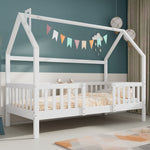 House Bed 90x200cm Chimney Slatted Base - White Pine Wood