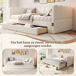 Upholstered Daybed with 2 Storage Drawers and USB Port, Beige Linen