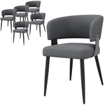 Dining Chair Set of 6, Ergonomic Design with Curved Backrest, Beige/Grey Flannel
