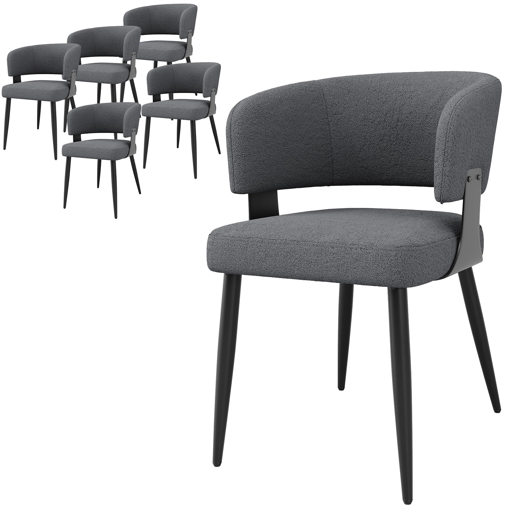 Dining Chair Set of 6, Ergonomic Design with Curved Backrest, Beige/Grey Flannel