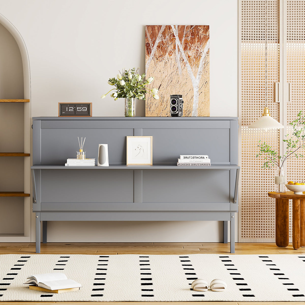 Wall Bed, 140x200cm with Slatted Frame, Grey