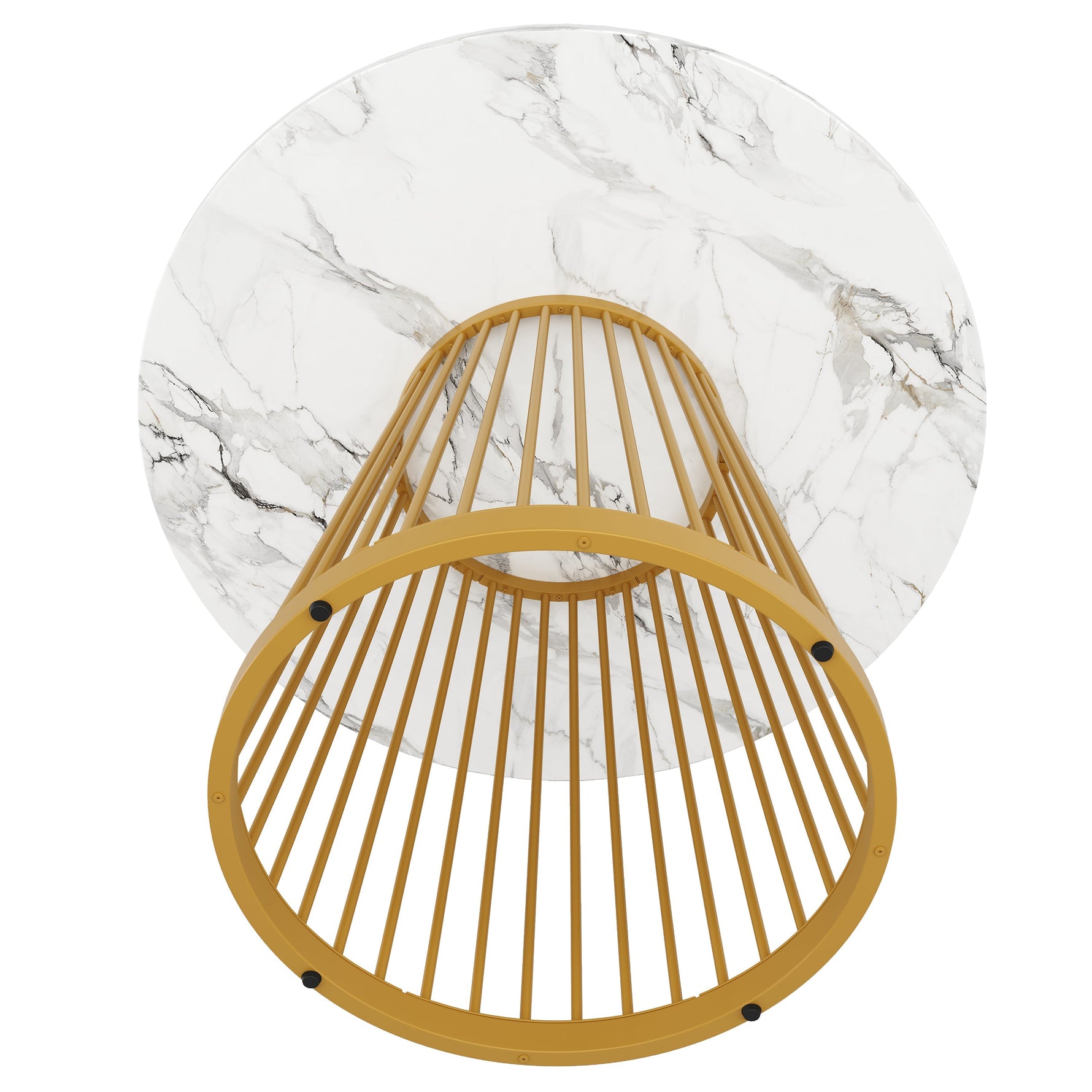 Round Dining Table 80cm 4-Person MDF Marbled Top Gold Legs