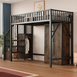 Metal Loft Bed 90x200cm Wardrobe Drawers Storage Ladder - Black