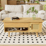 Coffee Table Lift-Up Top Rattan Doors Storage Wood/Black