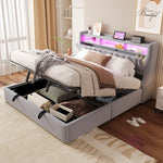 Upholstered Storage Bed 180x200cm with LED, Light Grey Velvet