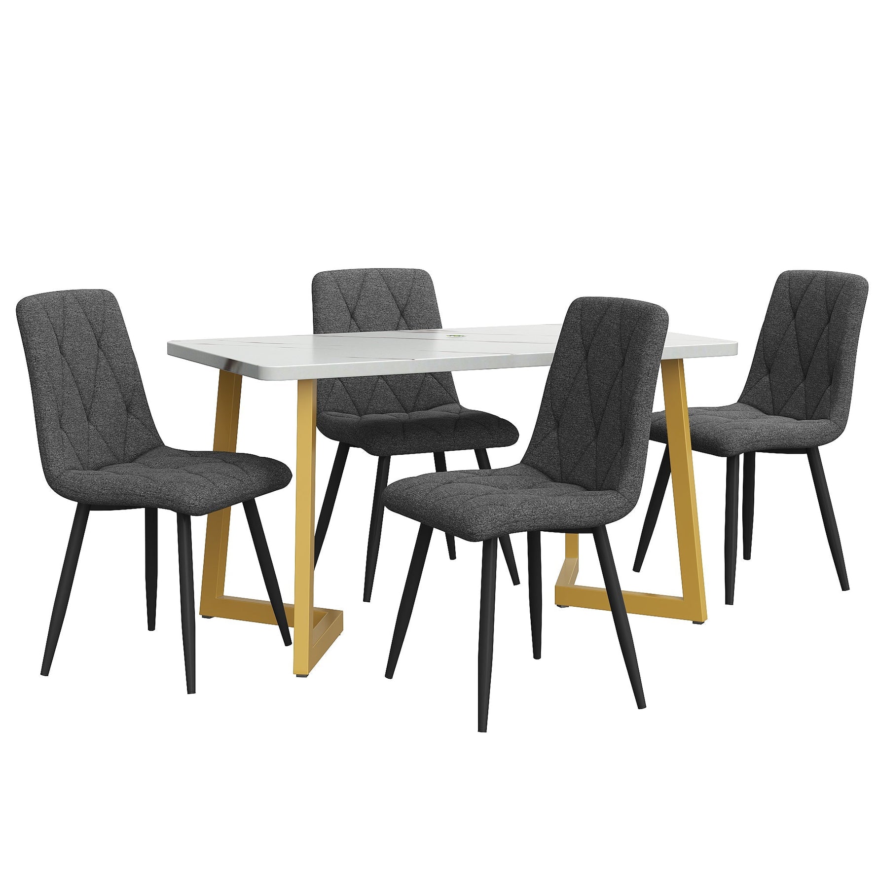 Dining Set 5-Piece 117x68cm Rectangular Table 4 Chairs Dark Grey Twill Linen Golden Legs