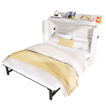 Wall Bed with Storage Drawer, USB Ports and Convertible Platform, Beige Linen