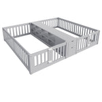 Kids Wooden Bed 90x200cm with Drawer & Safety Rail, Grey