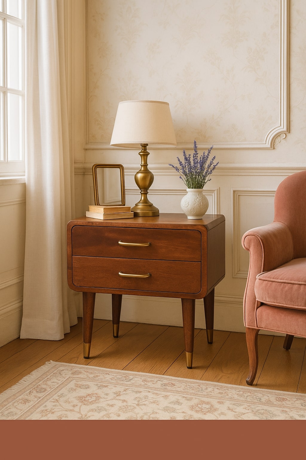 Astor 2-Drawer Nightstand, Solid Wood Brown