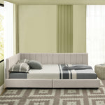 Double Bed 140x200cm High Backrest, Velvet Beige