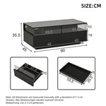Coffee Table with Tray, High-Gloss, 2 Drawers, Tempered Glass, LED Light, Black