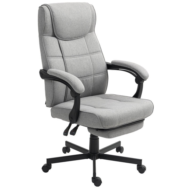 Office Chair, Ergonomic Massage Reclining Footrest, Grey Linen Look
