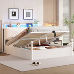 Multifunctional Double Bed with Hydraulic Storage, Canopy, LED and USB, 140x190cm, White Wrought Iron