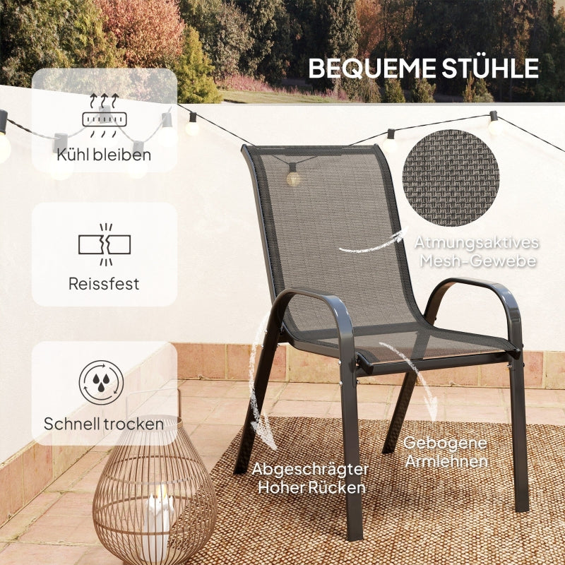 Bistro Set 3-Piece Weatherproof Glass Table Stackable Chairs - Black