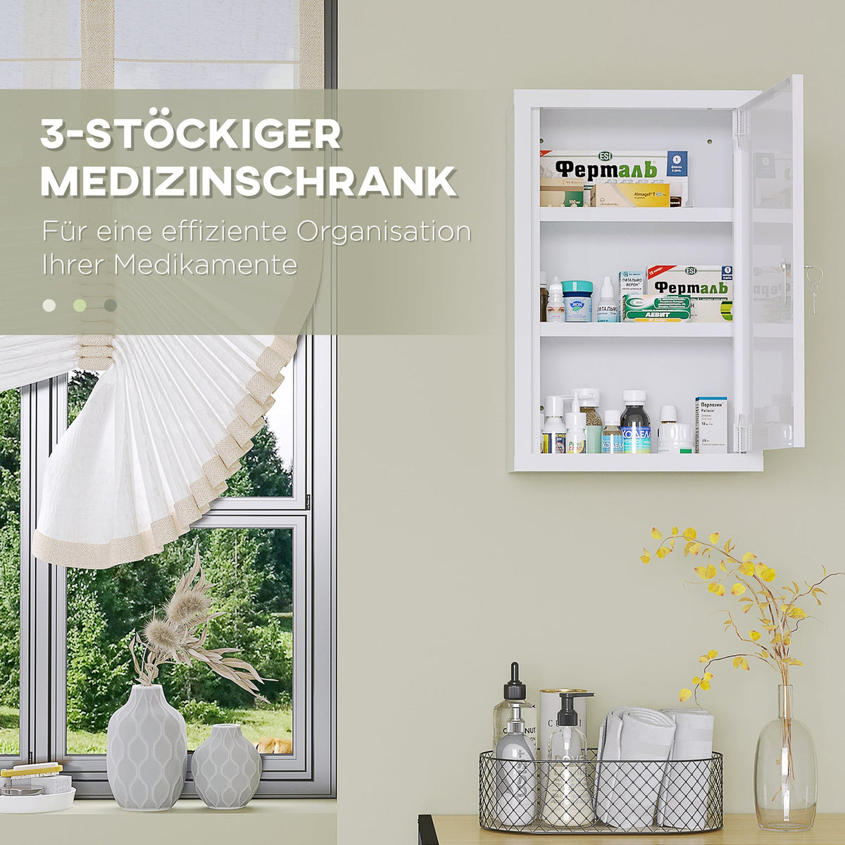 kleankin Medicine Cabinet, 3 Layers, Lockable, Steel, White