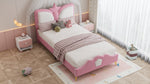Kids Upholstered Bed 90x200cm Crown Headboard, Pink & White