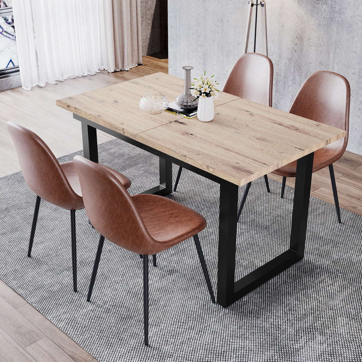 Extendable Dining Table 140/180cm Rectangular Industrial Foldable - Oak Look/Black