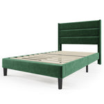 Upholstered Bed, 90 x 200 cm, Slatted Frame & Headboard, Velvet Dark Green