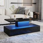 Two-tier Coffee Table 16-Color LED Light High-Gloss Storage Black