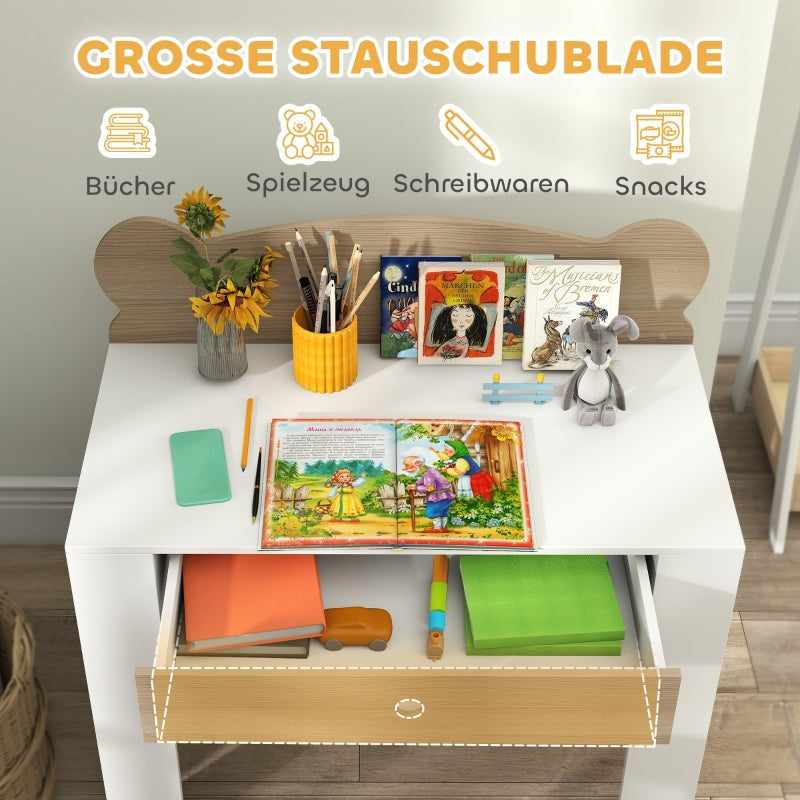 AIYAPLAY children's desk set with table top and drawer, bear shape, natural wood