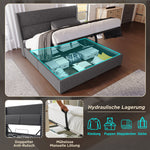 Upholstered Bed 160x200cm Hydraulic Storage Adjustable Headrests - Linen Grey