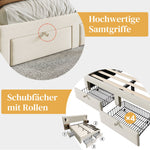 Bedroom Set, Upholstered Double Bed with 2 Nightstands & 4 Drawers, USB Reading Light, Beige Velvet