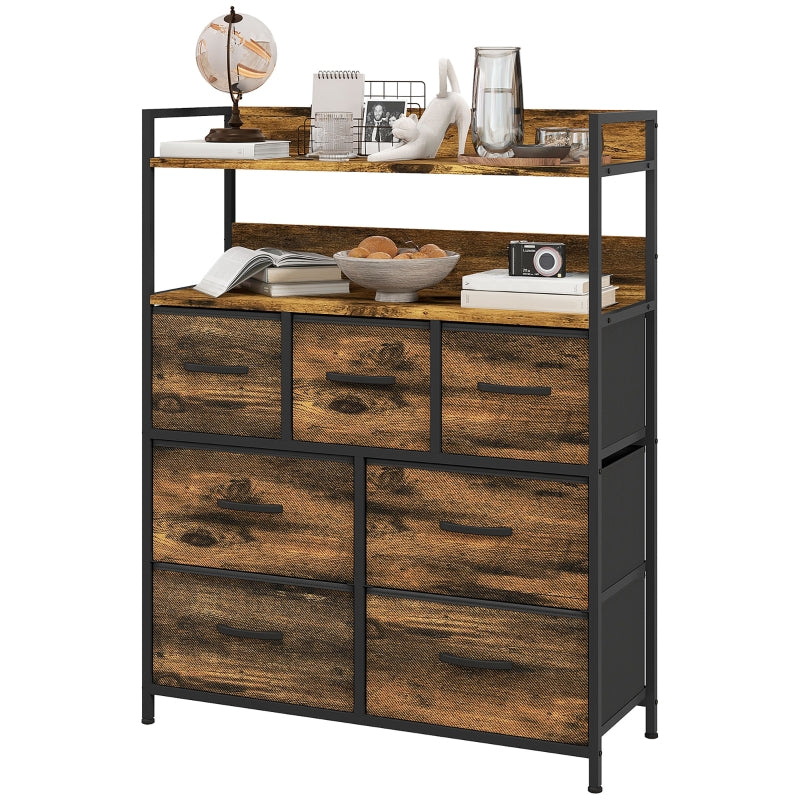 Chest of Drawers, 7 Fabric Folding Drawers 2 Shelves, Rustic Brown