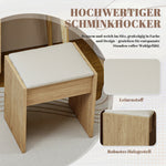 Modern Dressing Table with Retractable Mirror & Stool, Natural Wood