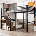 Bunk Bed with Safety Ladder 90x200 & Storage, Black Iron Frame