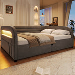 Upholstered Platform Bed 140x200 with Hydraulic Storage & LED, Grey