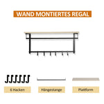 Hallway Wardrobe Set, 2-in-1, Bench & Coat Rack, 6 Hooks, Natural + Black