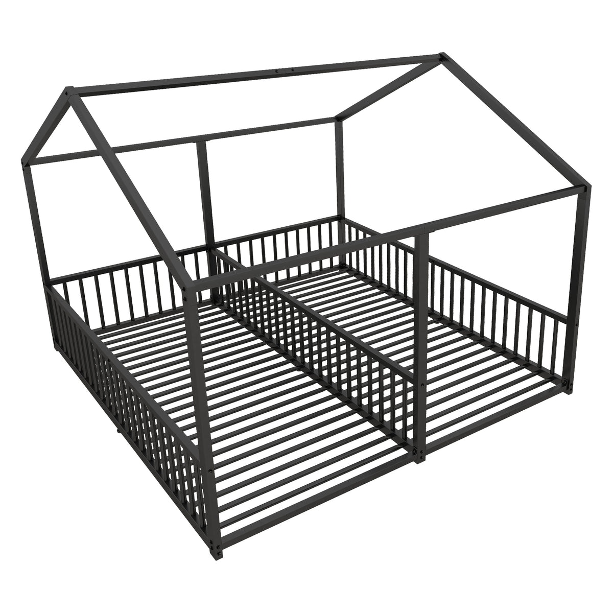 Metal Bed 90x200cm House Design Ladder - Black Iron Frame