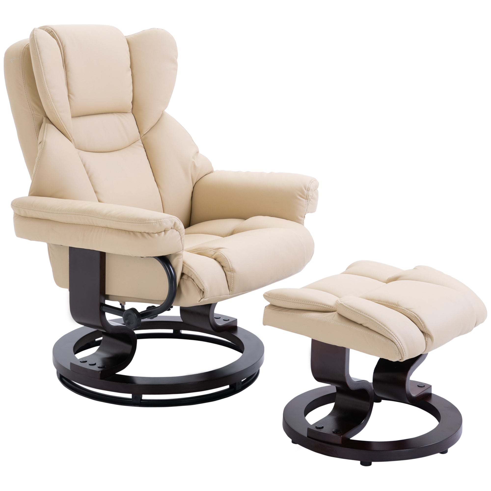 Recliner Chair with Footstool, Swivel Reclining TV Chair, Faux Leather Cream