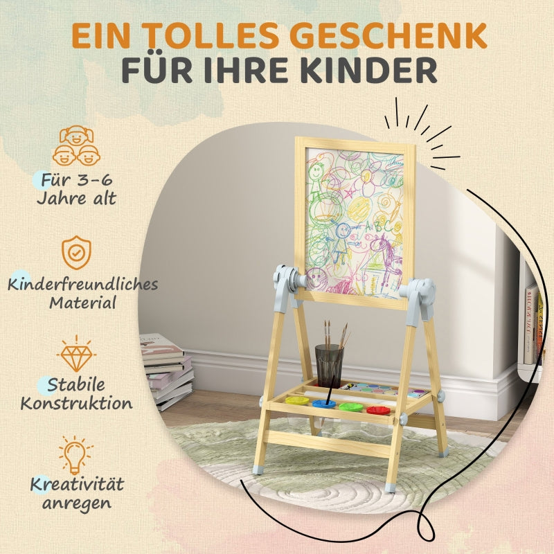 Children's Easel Double-Sided Whiteboard Chalkboard Height-Adjustable Paper Roll Natural