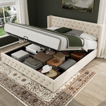 Upholstered Bed 160x200cm Hydraulic Storage Studs Ear Shape - Velvet Beige