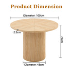 Round Dining Table 100cm MDF Storage 4-6 Seater - Light Wood Look