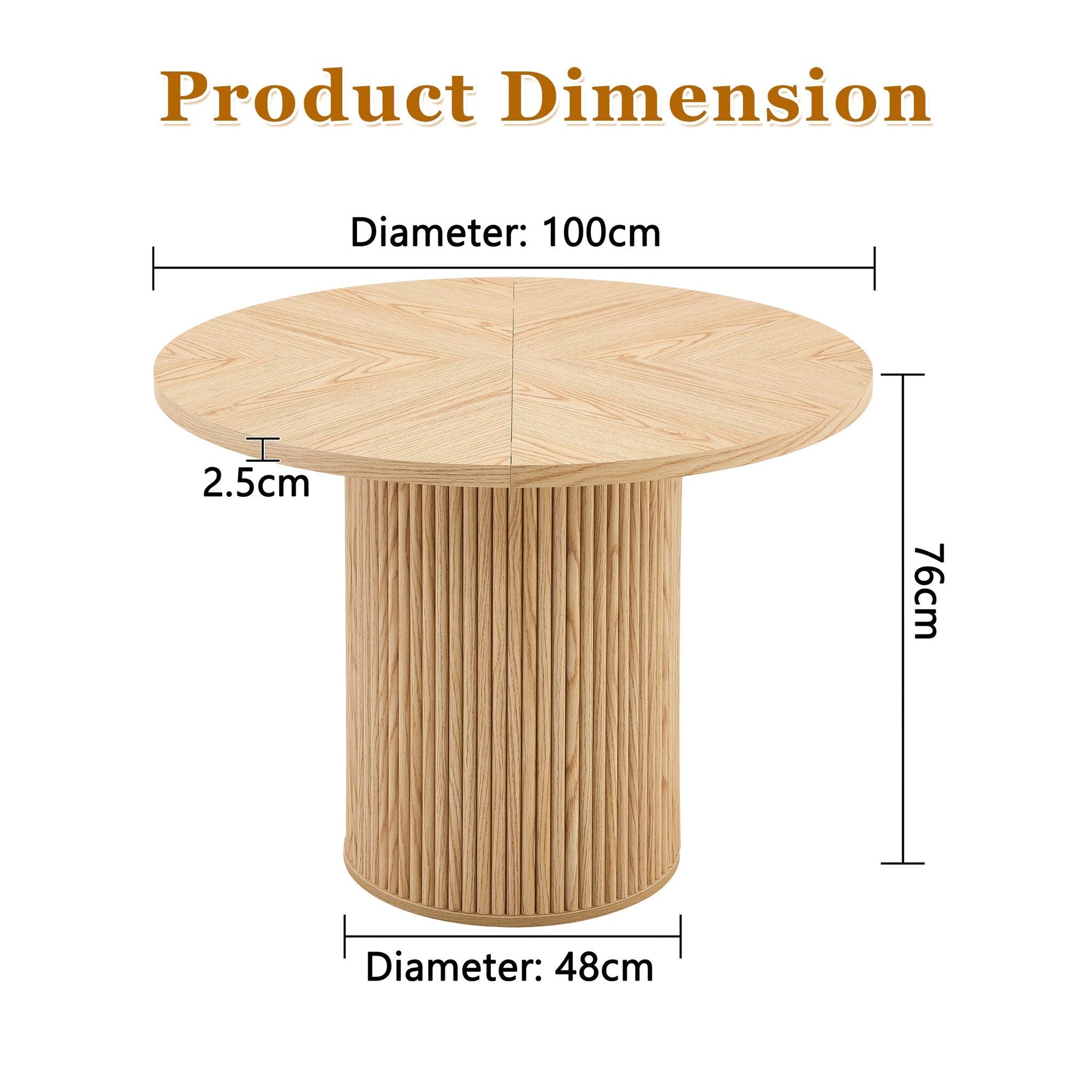 Round Dining Table 100cm MDF Storage 4-6 Seater - Light Wood Look