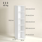 Bookcase, 5-Tier Adjustable Storage Shelf, White