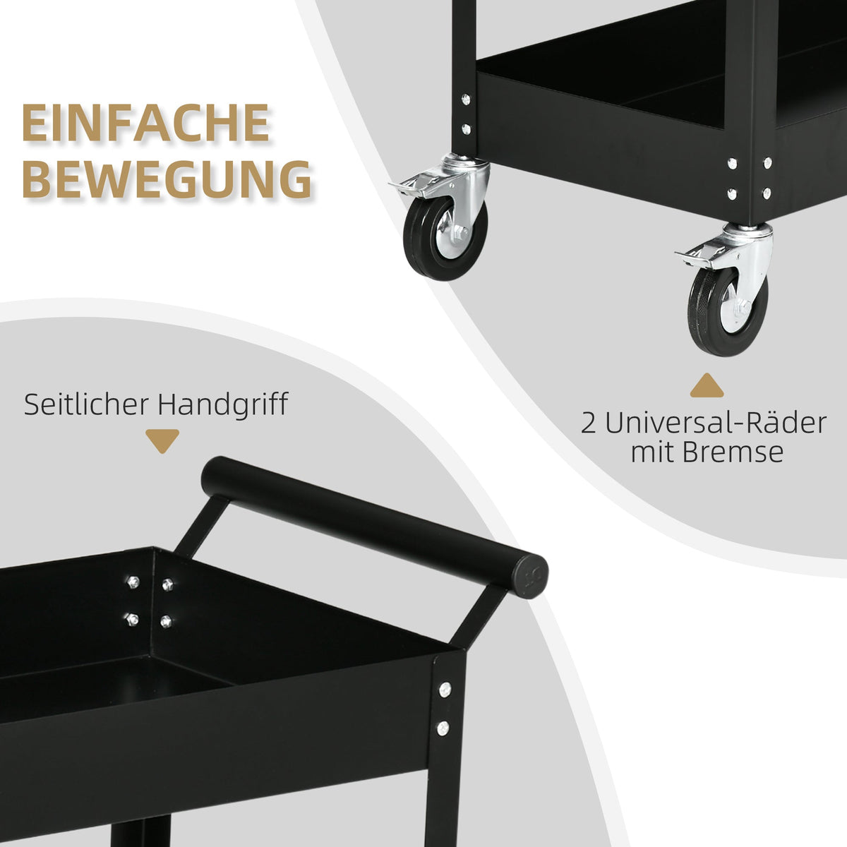 DURHAND 2-tier workshop trolley, 150 kg load capacity, steel black