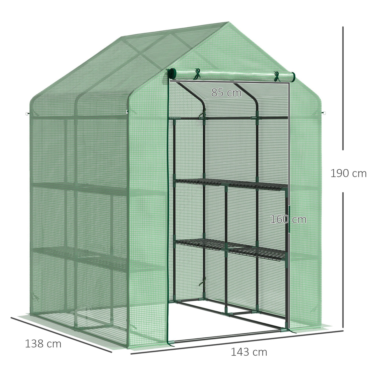 Walk-in Greenhouse, 8 Shelves for Tomatoes Optimal Plant Care, Steel & PE Plastic, Green