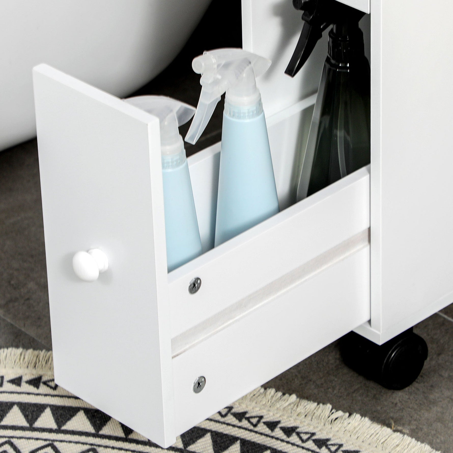 Bathroom Cabinet Niche Trolley with Wheels 2 Drawers Open Compartment, White