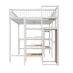Loft Bed 140x200cm with Desk, Wardrobe & Shelves - White Iron