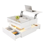 Coffee Table, Height-Adjustable with 16-Color Lighting, Glass & Acrylic