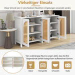 Sideboard, 4 Rattan Doors with Metal Handles, White