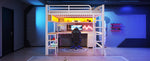 Loft Bed 140x200cm Gaming Desk Wardrobe Bookshelf USB LED Metal White