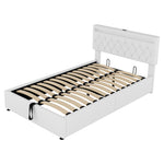 Upholstered Flat Bed 140x200cm with Storage & USB - White