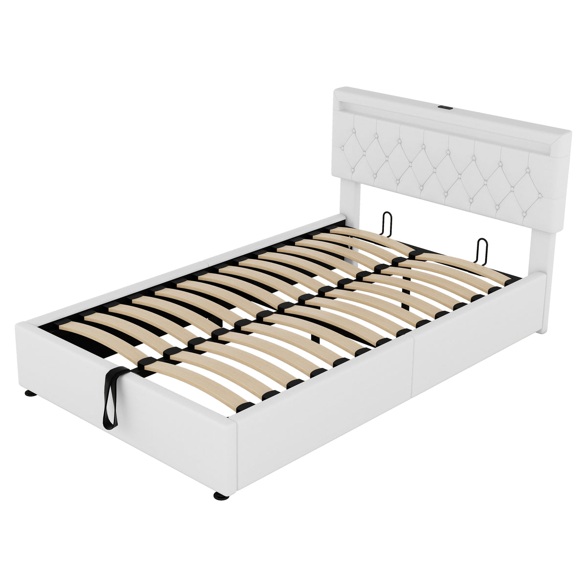 Upholstered Flat Bed 140x200cm with Storage & USB - White