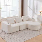 Double Sofa with 3 Pillows and 2 Cup Holders, 265cm Wide Fully Compressed, Feather and Plastic