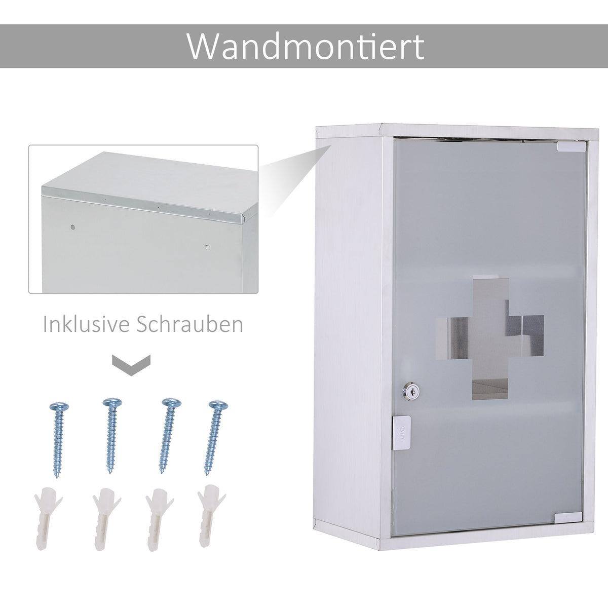 Medicine Cabinet First Aid, Lock, Stainless Steel
