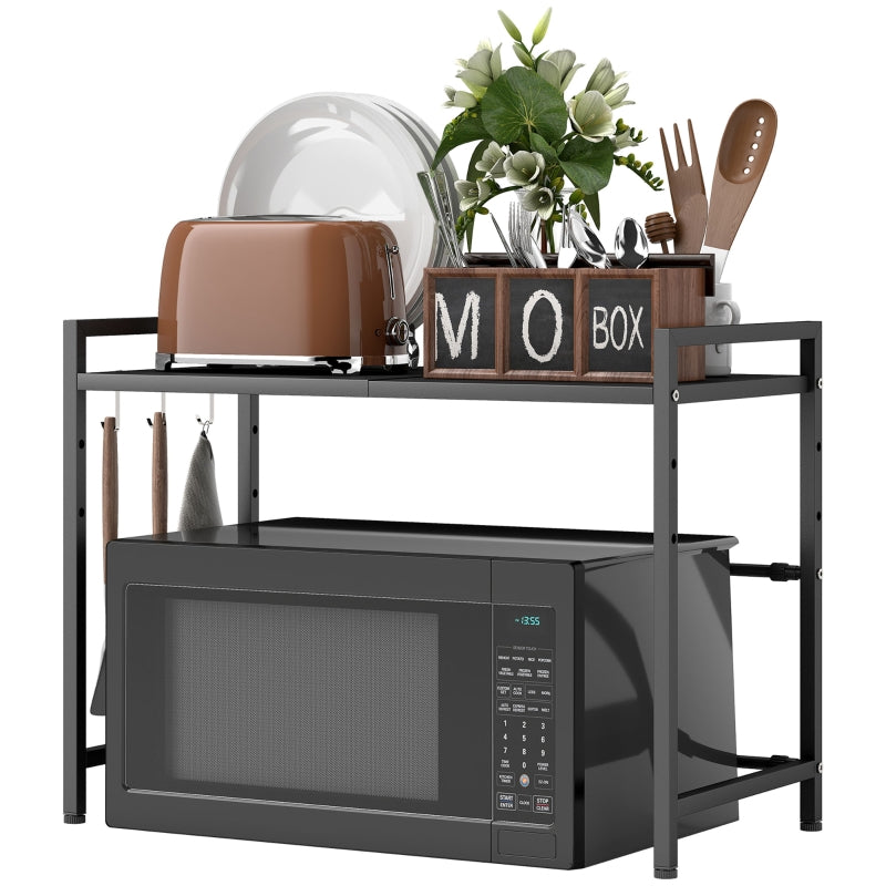 Microwave Shelf Expandable with 3 Hooks, Metal, Black